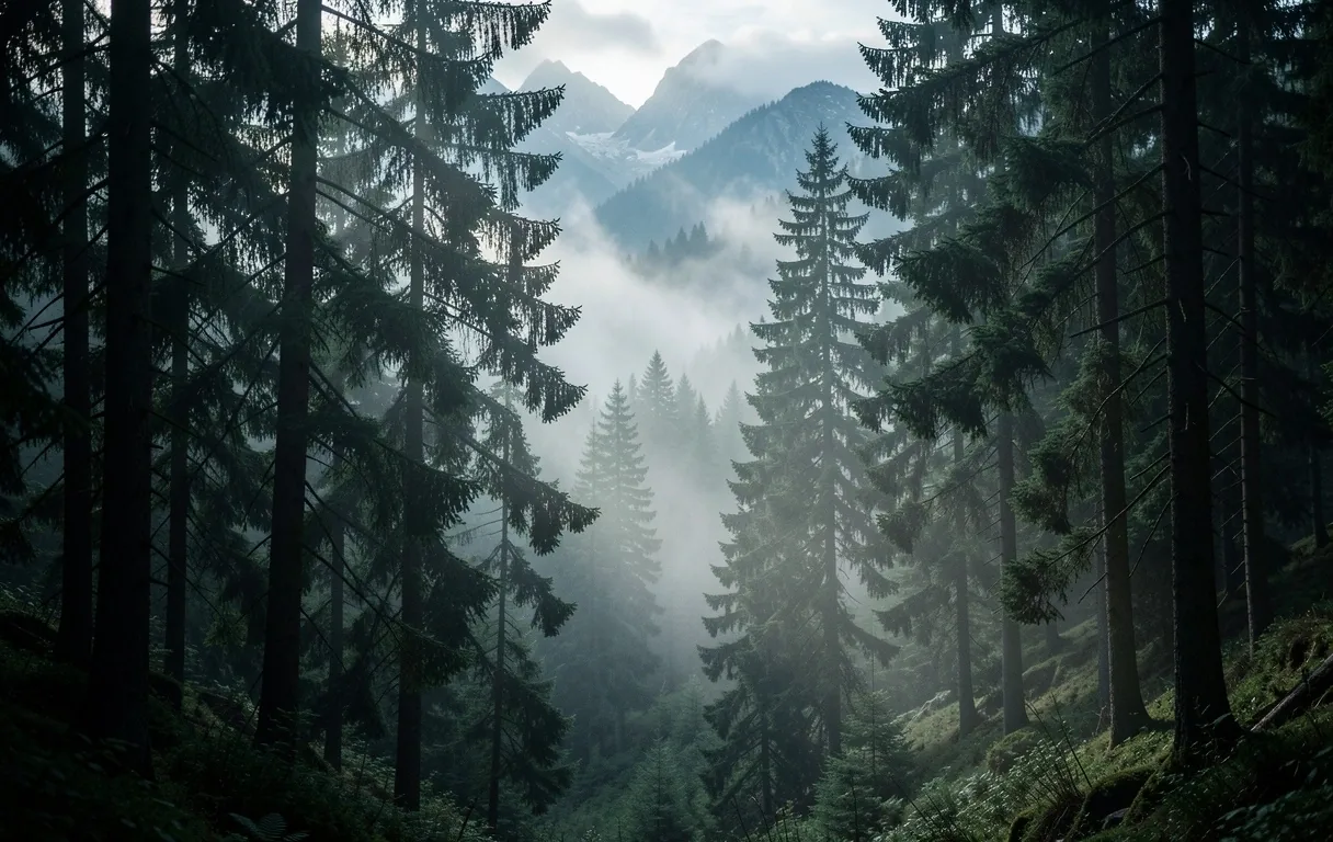 Alpiner Wald im Schatten