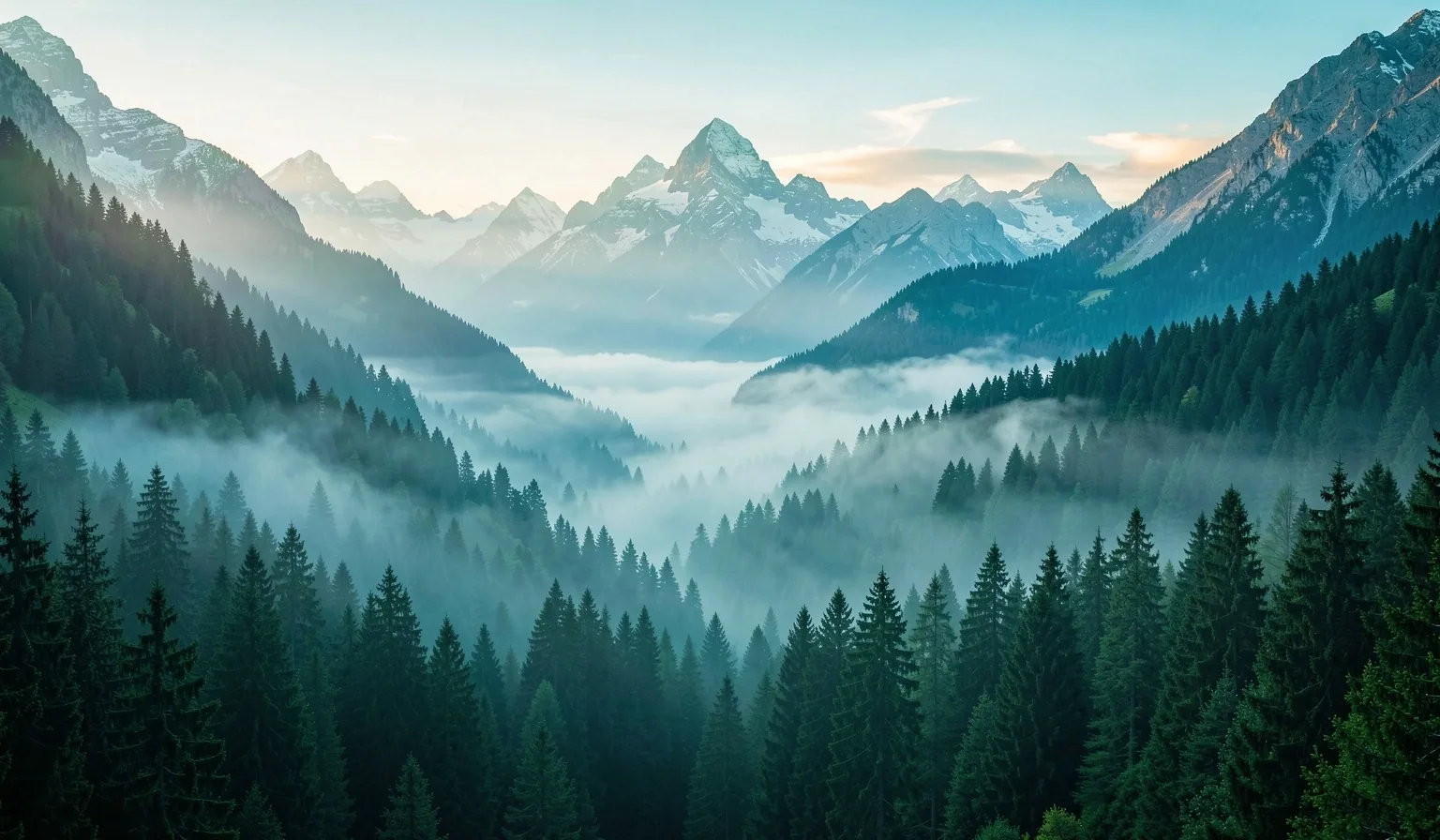 Alpine Landschaft im Morgengrauen